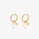 Pearl drop hoops - guldbelagt