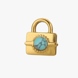 Turquoise square lock charm - guldbelagt